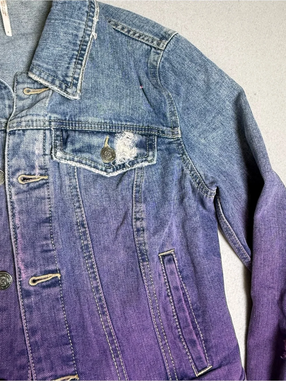 Free People 4 Jacket Embroidered Mermaid Muerta  Denim Purple Ombre Cropped Jean - Picture 6 of 10